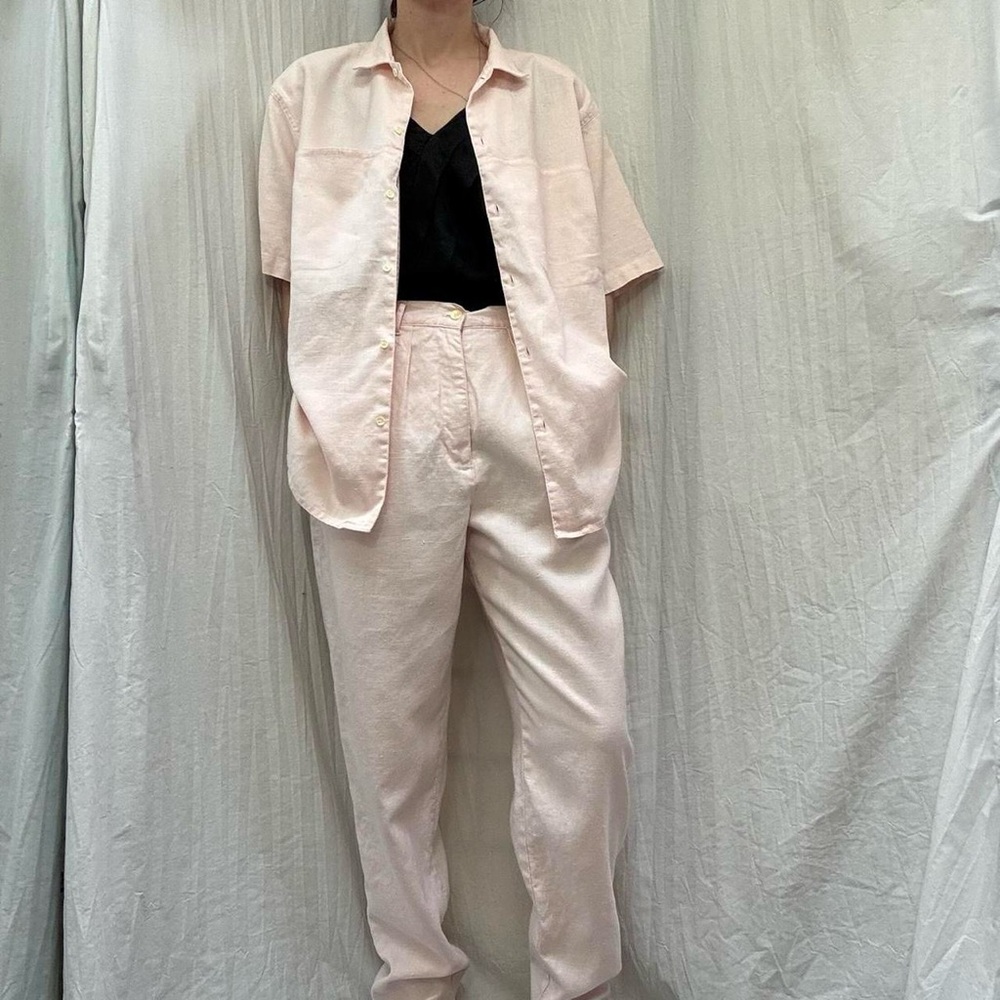 Pastel Pink Linen Shirt and Pant Set Vintage 1980s Gap